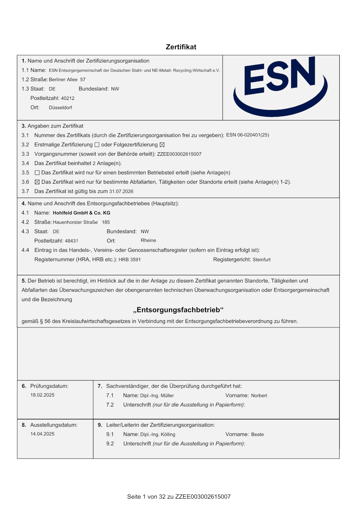 Zertifikat 